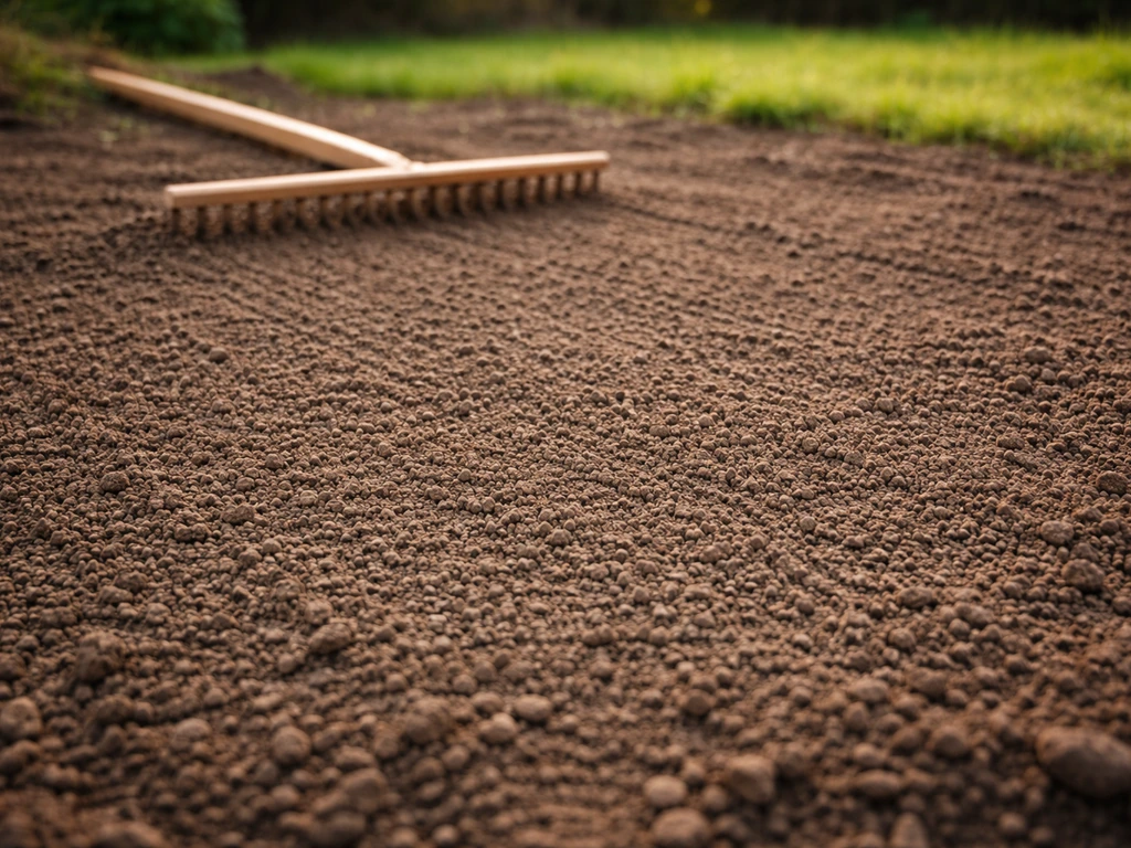 Potager : une surface de terre finement ratissée, nivelée, prête pour les semis, sans pierres visibles