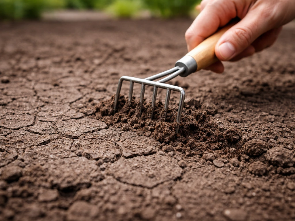 Plan rapproché de surface de terre après arrosage, croûte compacte et terreau légèrement fissuré à soulever délicatement