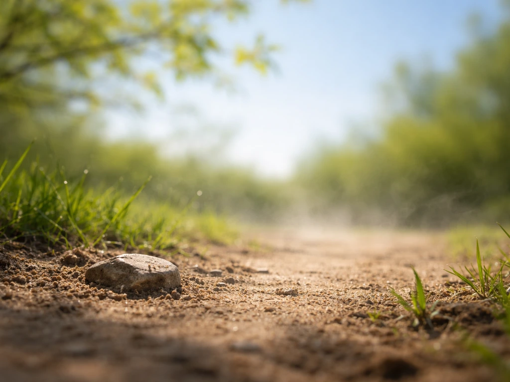 Sol extérieur qui se réchauffe au printemps avec traces de verdure, évoquant une repère de température