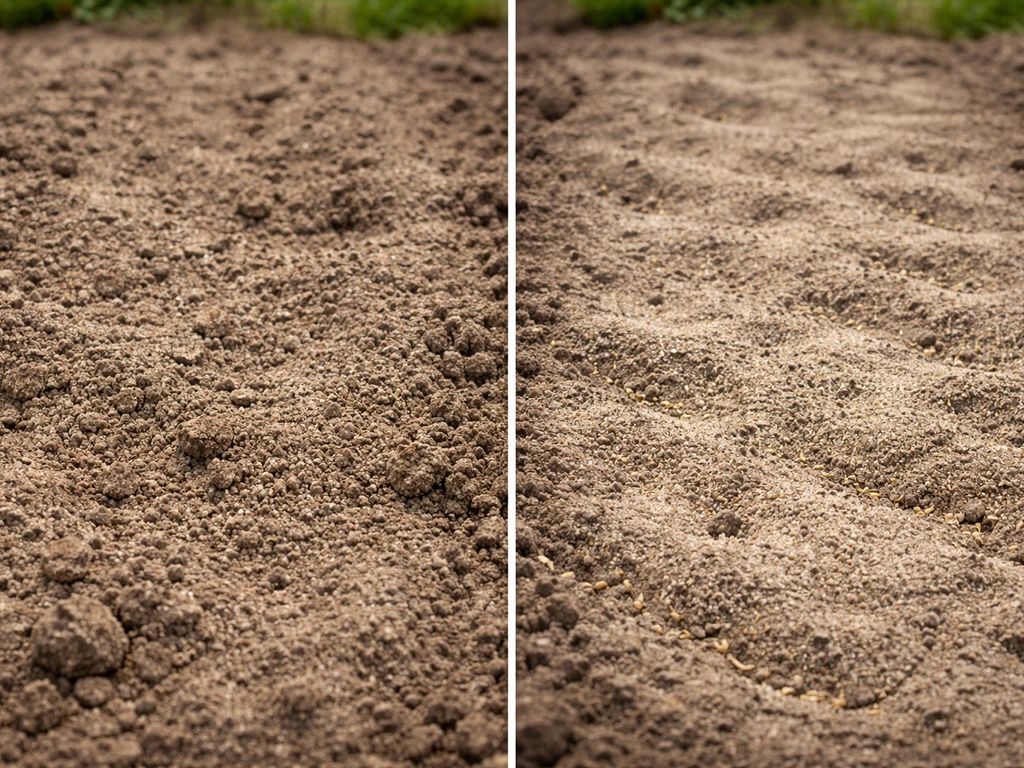 Deux vues d’un jardin : sable incorporé avant le semis puis recouvrement léger des graines après.