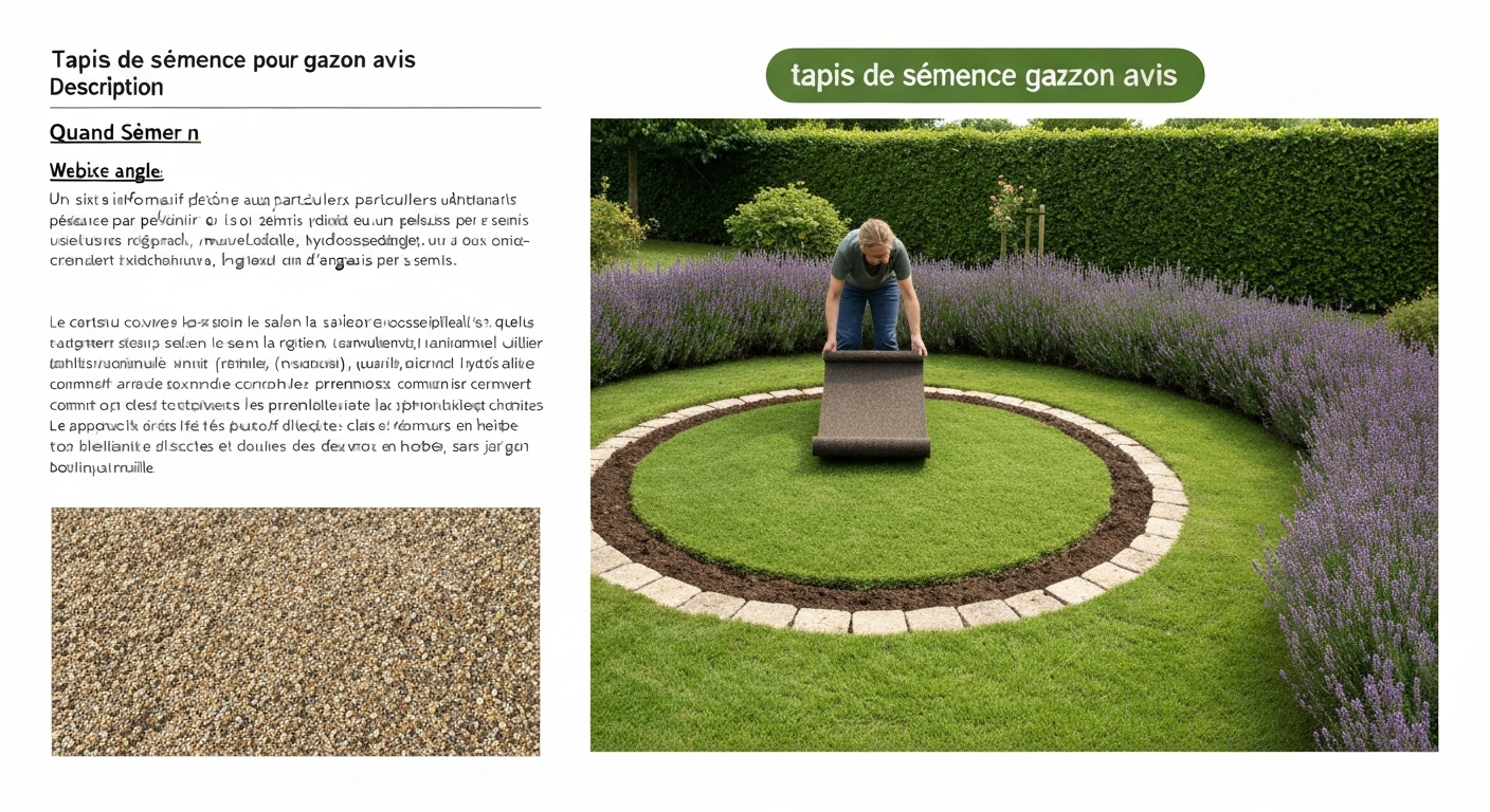 Personne déroulant un tapis de semence pour gazon sur un petit jardin, gros plan sur le support fibreux et les graines